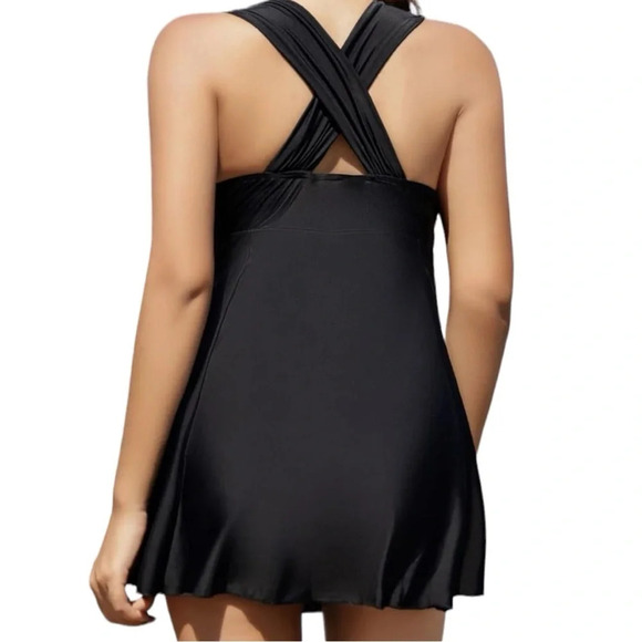 NWT Women’s One Piece Elegant Crossover Swim Dress Tummy Control & Under Shorts - Picture 3 of 7